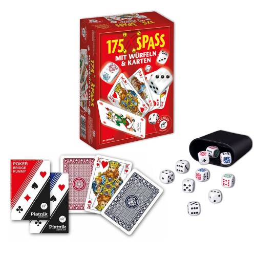 Set pentru jocuri de societate Piatnik, cu 2 pachete de carti de joc, cupa cu 5 zaruri normale si 5 zaruri de poker Set pentru jocuri de societate Piatnik, cu 2 pachete de carti de joc, cupa cu 5 zaruri normale si 5 zaruri de poker